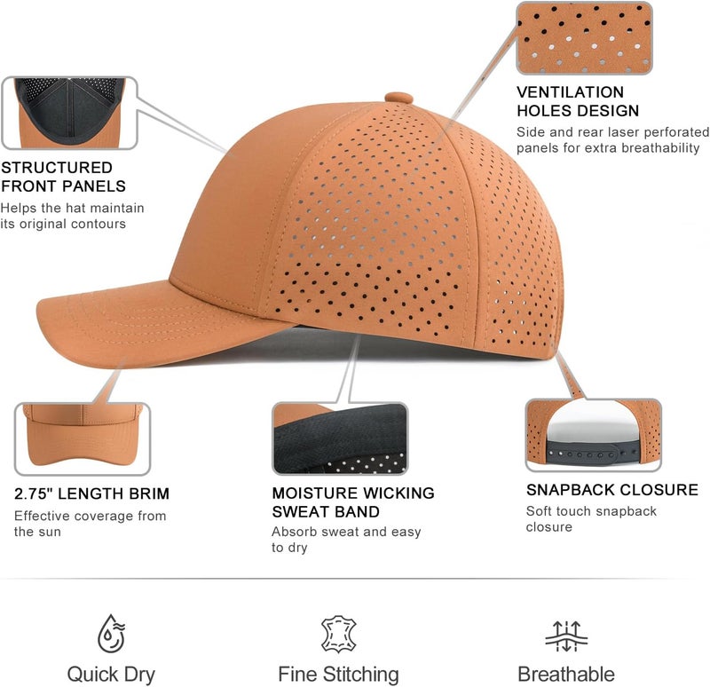 VOBOOM Men Quick Dry Baseball Cap Laser Cut Mesh Ball Curved Brim Snapback Hat - Image 5